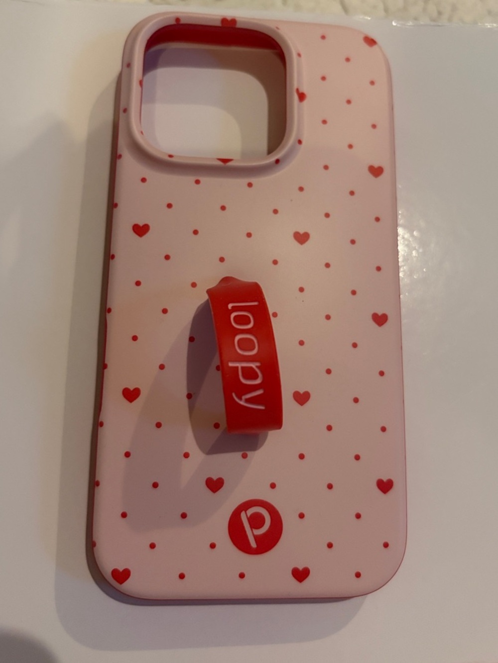 Loopy Red Heart Pink Phone Case with Grip Ring iPhone 16 Pro